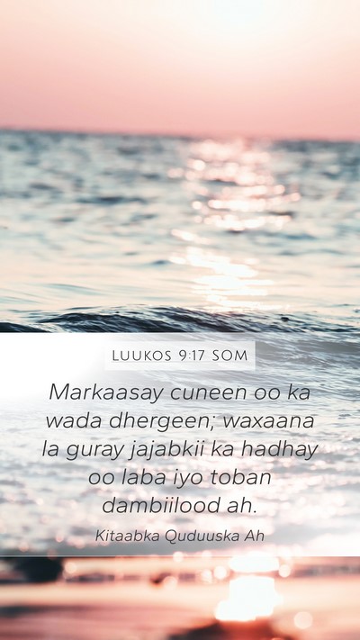 Luukos 9:17 SOM Mobile Phone Wallpaper - Markaasay cuneen oo ka wada dhergeen; waxaana la - Mobile Bible Verse Wallpaper