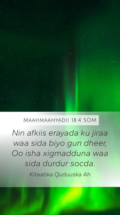 Maahmaahyadii 18:4 SOM Bible Verse Image