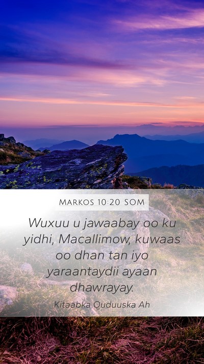 Markos 10:20 SOM Bible Verse Image