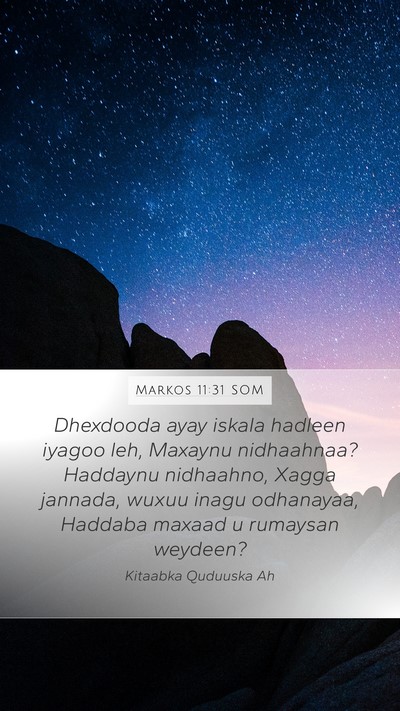 Markos 11:31 SOM Mobile Phone Wallpaper - Dhexdooda ayay iskala hadleen iyagoo leh, Maxaynu - Mobile Bible Verse Wallpaper