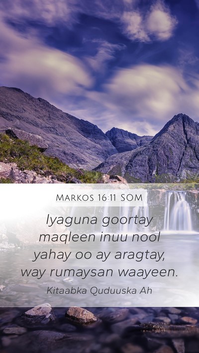 Markos 16:11 SOM Mobile Phone Wallpaper - Iyaguna goortay maqleen inuu nool yahay oo ay - Mobile Bible Verse Wallpaper