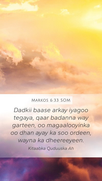 Markos 6:33 SOM Bible Verse Image