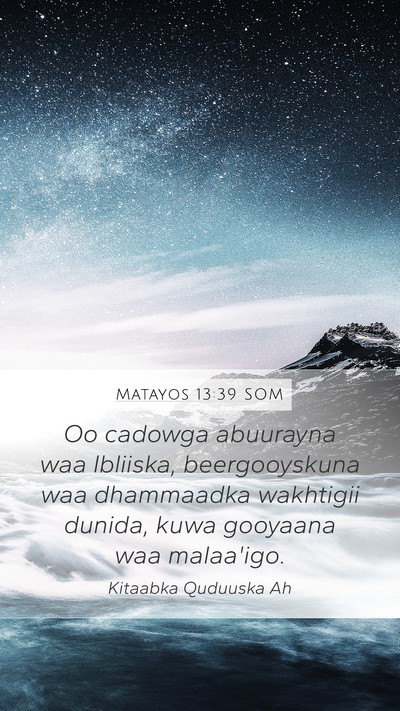 Matayos 13:39 SOM Bible Verse Image