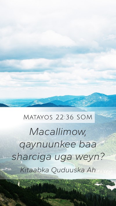 Matayos 22:36 SOM Mobile Phone Wallpaper - Macallimow, qaynuunkee baa sharciga uga - Mobile Bible Verse Wallpaper