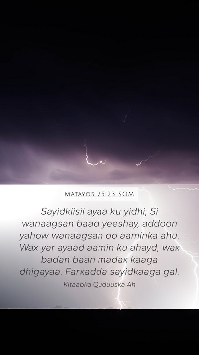 Matayos 25:23 SOM Bible Verse Image