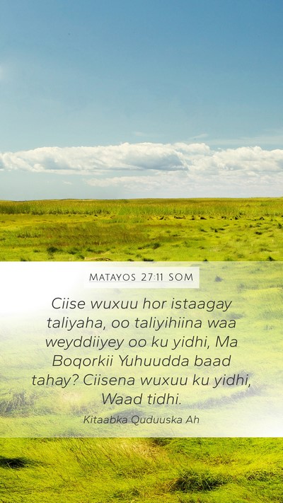 Matayos 27:11 SOM Bible Verse Image