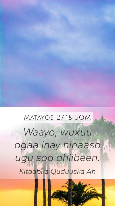 Matayos 27:18 SOM Bible Verse Image
