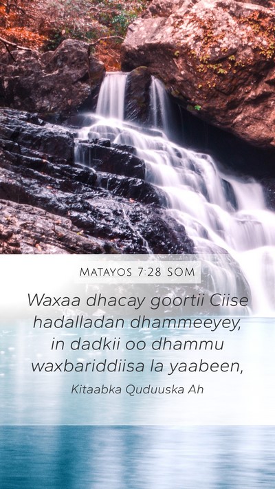 Matayos 7:28 SOM Bible Verse Image