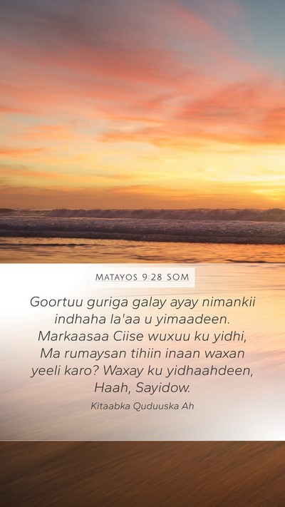 Matayos 9:28 SOM Bible Verse Image