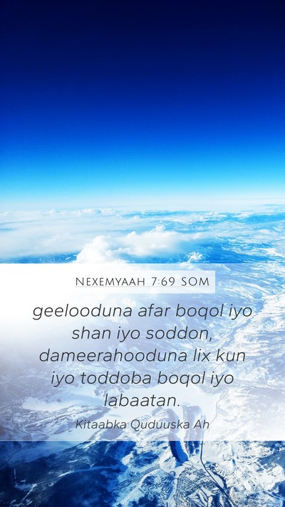 Nexemyaah 7:69 SOM Mobile Phone Wallpaper - geelooduna afar boqol iyo shan iyo soddon, - Mobile Bible Verse Wallpaper