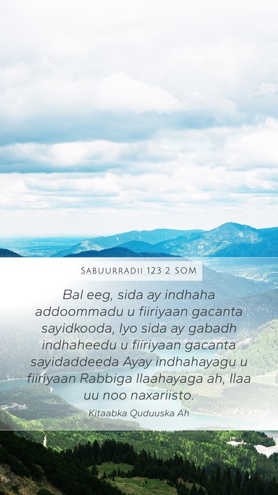 Sabuurradii 123:2 SOM Mobile Phone Wallpaper - Bal eeg, sida ay indhaha addoommadu u fiiriyaan - Mobile Bible Verse Wallpaper
