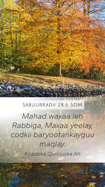 Sabuurradii 28:6 SOM Mobile Phone Wallpaper - Mahad waxaa leh Rabbiga, Maxaa yeelay, codkii - Mobile Bible Verse Wallpaper