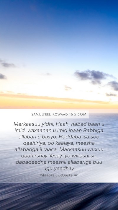 Samuu'eel Kowaad 16:5 SOM Bible Verse Image