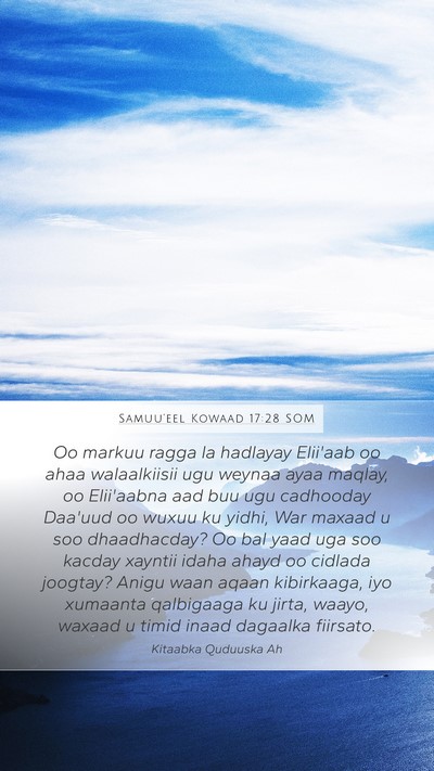 Samuu'eel Kowaad 17:28 SOM Bible Verse Image