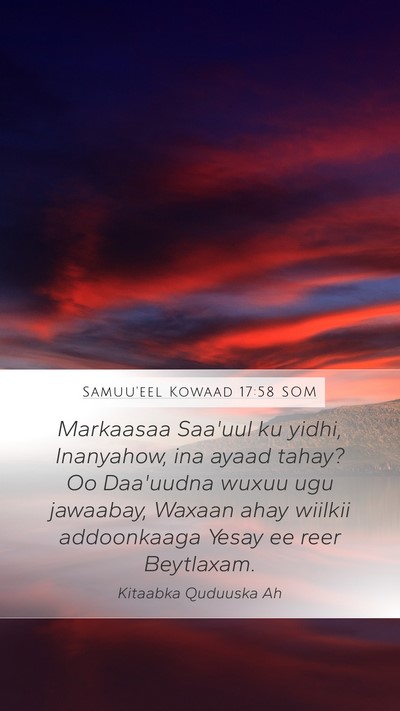 Samuu'eel Kowaad 17:58 SOM Bible Verse Image