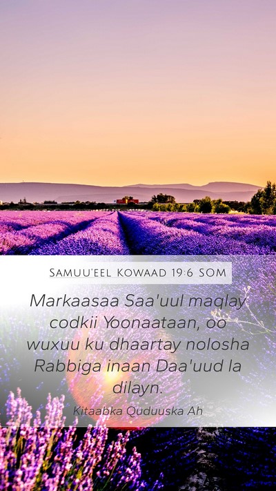Samuu'eel Kowaad 19:6 SOM Bible Verse Image