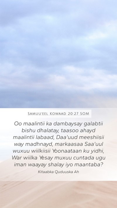 Samuu'eel Kowaad 20:27 SOM Bible Verse Image