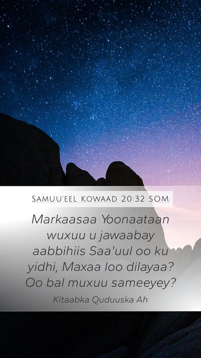 Samuu'eel Kowaad 20:32 SOM Bible Verse Image