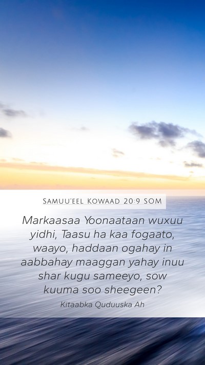 Samuu'eel Kowaad 20:9 SOM Bible Verse Image