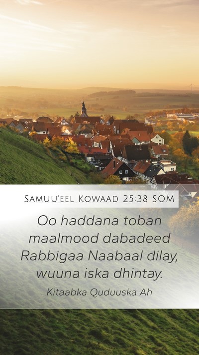Samuu'eel Kowaad 25:38 SOM Bible Verse Image