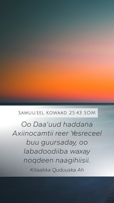 Samuu'eel Kowaad 25:43 SOM Mobile Phone Wallpaper - Oo Daa'uud haddana Axiinocamtii reer Yesreceel - Mobile Bible Verse Wallpaper