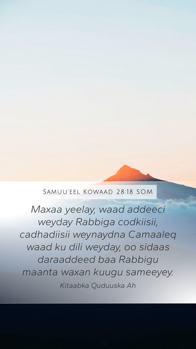Samuu'eel Kowaad 28:18 SOM Mobile Phone Wallpaper - Maxaa yeelay, waad addeeci weyday Rabbiga - Mobile Bible Verse Wallpaper