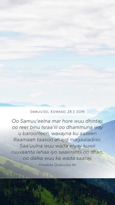 Samuu'eel Kowaad 28:3 SOM Bible Verse Image
