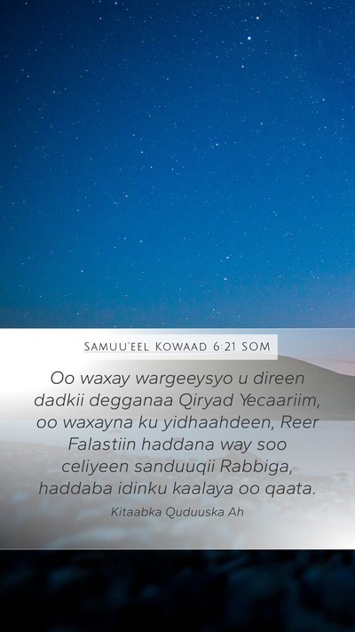 Samuu'eel Kowaad 6:21 SOM Bible Verse Image