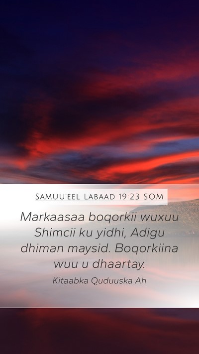 Samuu'eel Labaad 19:23 SOM Bible Verse Image