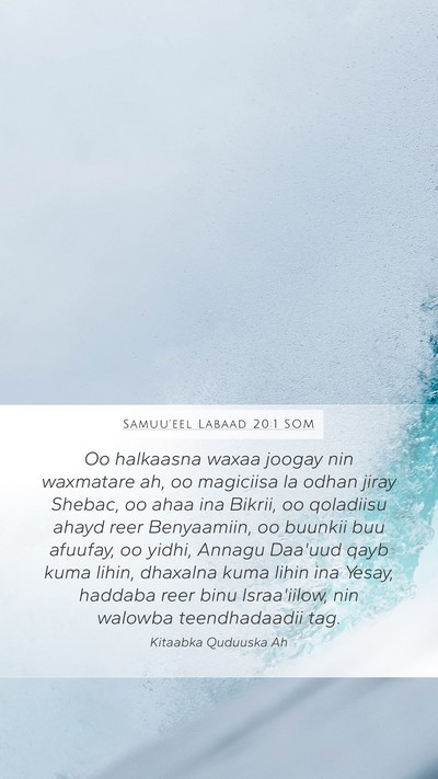 Samuu'eel Labaad 20:1 SOM Bible Verse Image