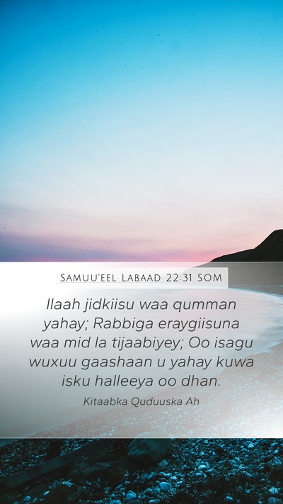 Samuu'eel Labaad 22:31 SOM Bible Verse Image