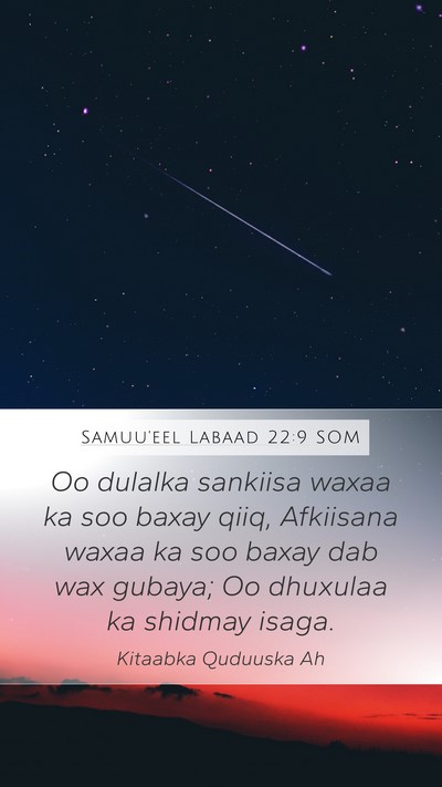 Samuu'eel Labaad 22:9 SOM Bible Verse Image