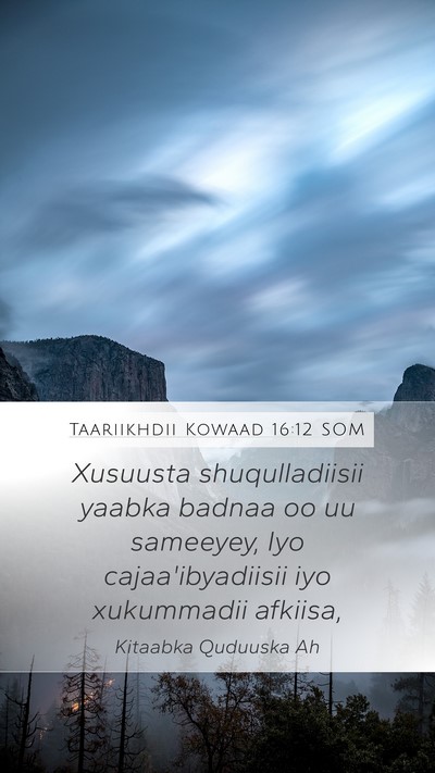 Taariikhdii Kowaad 16:12 SOM Bible Verse Image