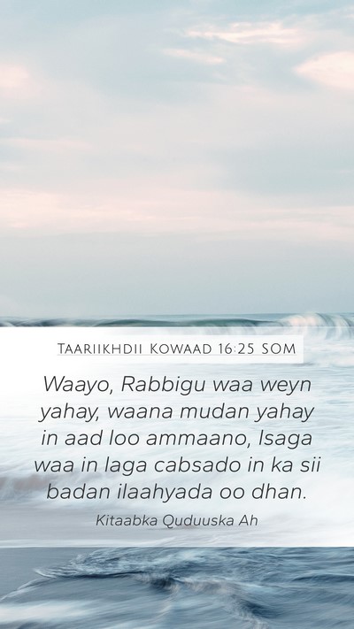 Taariikhdii Kowaad 16:25 SOM Bible Verse Image