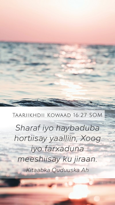 Taariikhdii Kowaad 16:27 SOM Bible Verse Image