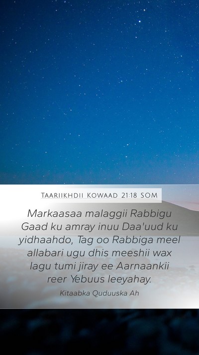 Taariikhdii Kowaad 21:18 SOM Bible Verse Image