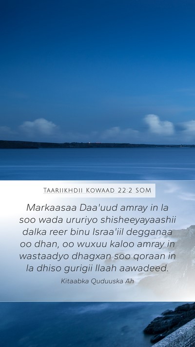 Taariikhdii Kowaad 22:2 SOM Bible Verse Image