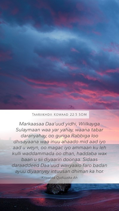 Taariikhdii Kowaad 22:5 SOM Bible Verse Image