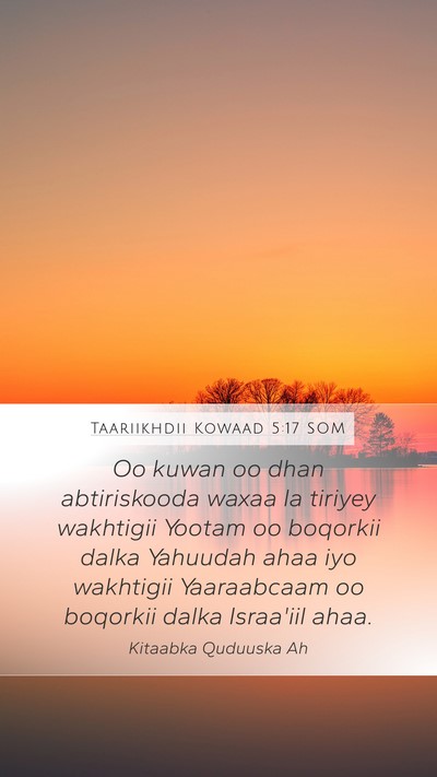 Taariikhdii Kowaad 5:17 SOM Bible Verse Image
