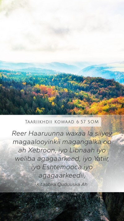 Taariikhdii Kowaad 6:57 SOM Bible Verse Image