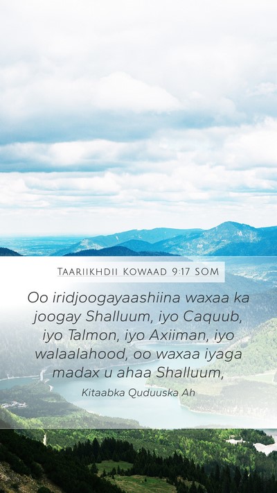 Taariikhdii Kowaad 9:17 SOM Bible Verse Image