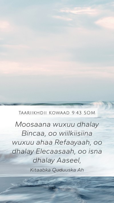 Taariikhdii Kowaad 9:43 SOM Mobile Phone Wallpaper - Moosaana wuxuu dhalay Bincaa, oo wiilkiisiina - Mobile Bible Verse Wallpaper