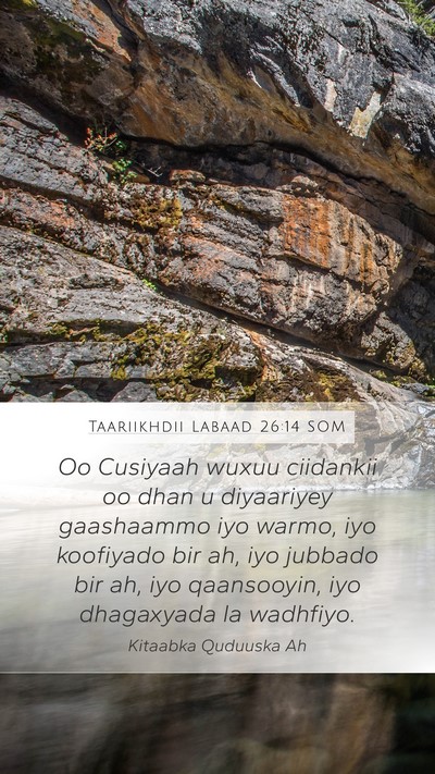 Taariikhdii Labaad 26:14 SOM Bible Verse Image