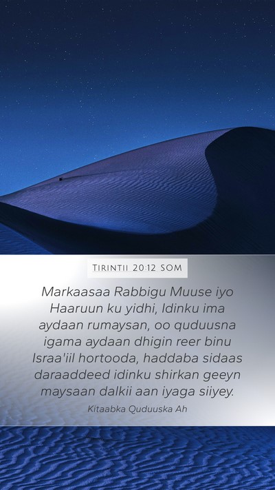 Tirintii 20:12 SOM Mobile Phone Wallpaper - Markaasaa Rabbigu Muuse iyo Haaruun ku yidhi, - Mobile Bible Verse Wallpaper