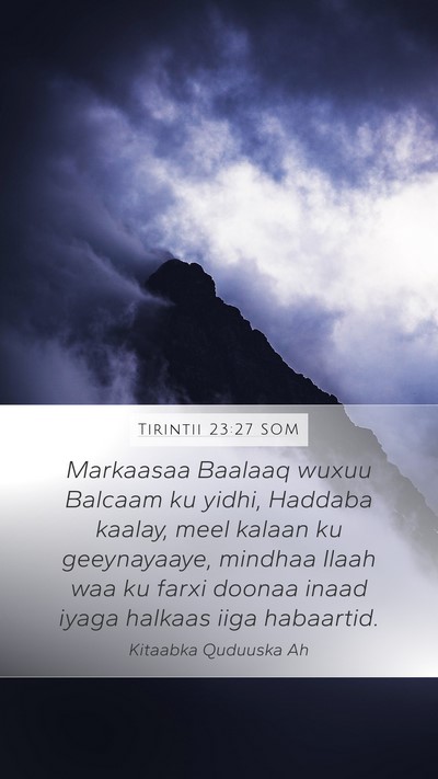 Tirintii 23:27 SOM Mobile Phone Wallpaper - Markaasaa Baalaaq wuxuu Balcaam ku yidhi, Haddaba - Mobile Bible Verse Wallpaper