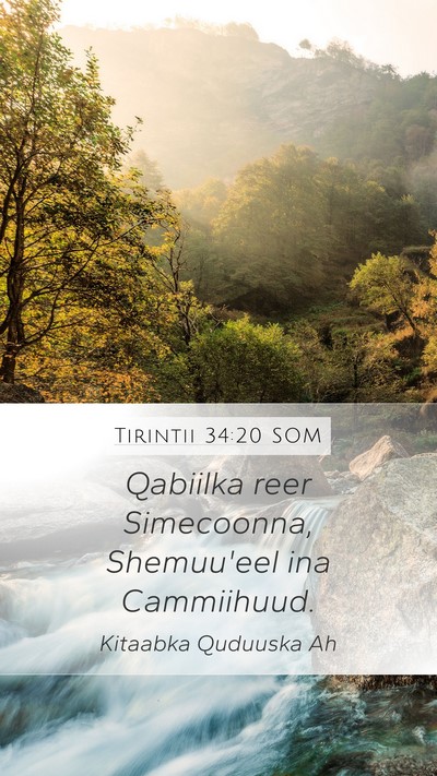 Tirintii 34:20 SOM Mobile Phone Wallpaper - Qabiilka reer Simecoonna, Shemuu'eel ina - Mobile Bible Verse Wallpaper