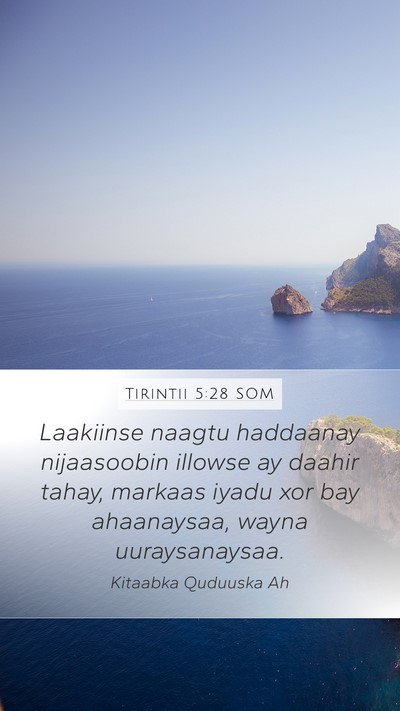 Tirintii 5:28 SOM Mobile Phone Wallpaper - Laakiinse naagtu haddaanay nijaasoobin illowse ay - Mobile Bible Verse Wallpaper