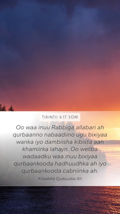 Tirintii 6:17 SOM Mobile Phone Wallpaper - Oo waa inuu Rabbiga allabari ah qurbaanno - Mobile Bible Verse Wallpaper