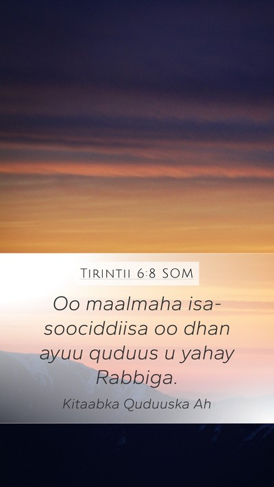 Tirintii 6:8 SOM Mobile Phone Wallpaper - Oo maalmaha isa-soociddiisa oo dhan ayuu quduus u - Mobile Bible Verse Wallpaper