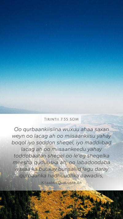 Tirintii 7:55 SOM Mobile Phone Wallpaper - Oo qurbaankiisiina wuxuu ahaa saxan weyn oo lacag - Mobile Bible Verse Wallpaper